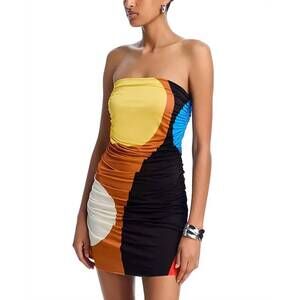 NEW CALA DE LA CRUZ biana printed mini dress in lava cafe